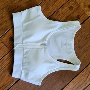 White zipper front sports bra